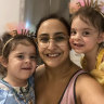 Sharon Aloni Cunio, centre, and her twin daughters, Emma and Yuli, 3 years-old, were released on Monday, local time.
