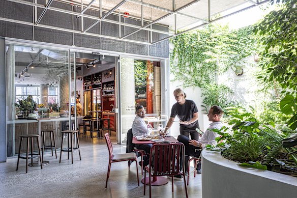 The plant-lined atrium.