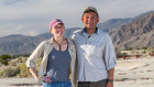 Allison Beaudry and Yoshimi Hayashi at their Landmarks of Art Aesthetic Research Station in California’s Anza-Borrego Desert.