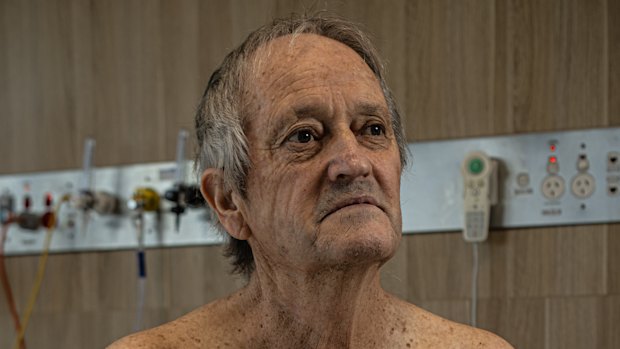 Patient Michael Smith from Leeton NSW is the first successful recipient of a device which uses a new approach to help pump blood while he wait for a heart transplant. Photograph at St Vincent’s Public Hospital with surgeon Dr Paul Jansz and Prof Chris Hayward , senior cardiologist
