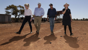 Bridget McKenzie and Scott Morrison join Stephen and Annabel Tully to see how the drought has affected their property in Quilpie, south-west Queensland on Monday.