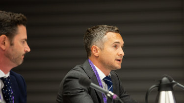 Zip Co chief executive Larry Diamond at a Senate committee hearing in Brisbane in January. 