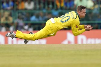 Matt Kuhnemann fields for Australia against Sri Lanka.