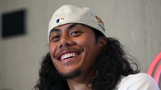Jarome Luai - entertaining as usual - as he held court in Darling Harbour’s Novotel.