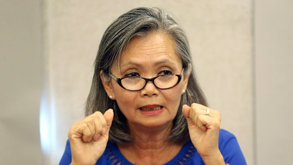 Mu Sochua during a press conference in Jakarta this week.