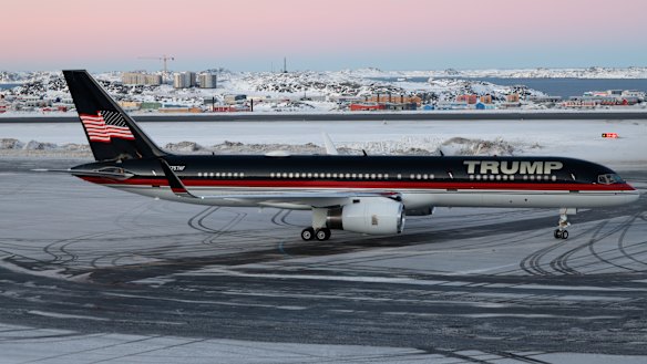 A plane carrying Donald Trump Jr lands in Nuuk, Greenland, in January.