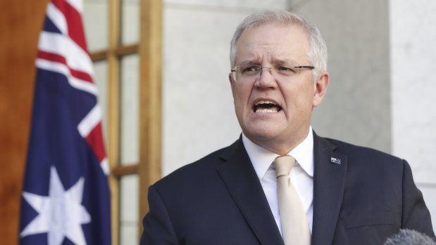 Prime Minister Scott Morrison addresses the media during a press conference on the government's response to the COVID-19 coronavirus pandemic.
