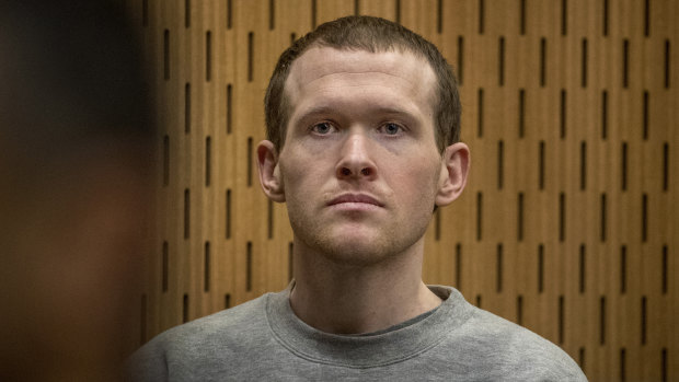 Australian Brenton Harrison Tarrant stands in the dock at the Christchurch High Court.