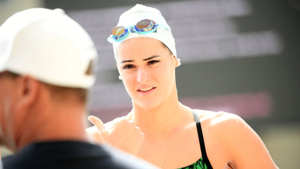 Rising swimming star Kaylee McKeown trains on the Gold Coast.