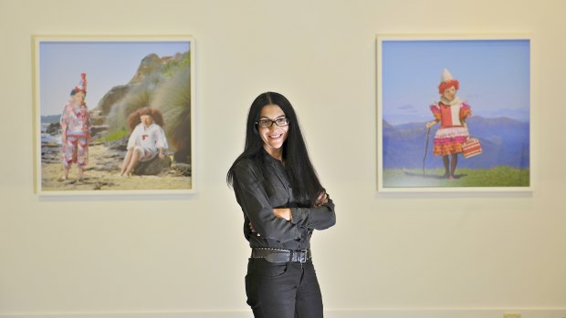 Polixeni Papapetrou pictured with her works at a 2012 show at Melbourne's Nellie Castan Gallery.