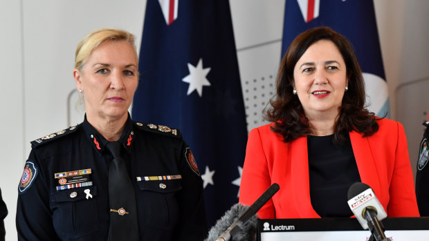 Queensland Premier Annastacia Palaszczuk (right) announcing Katarina Carroll as the next Queensland Police Commissioner.