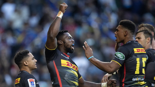 Stalemate: Stormers captain Siya Kolisi celebrates a try in the draw against the Crusaders.