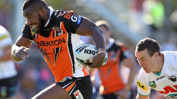 Raw power: Koroibete made an instant impact on the NRL after joining Wests Tigers.