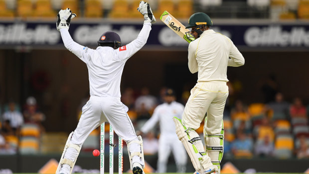 Modest return: Usman Khawaja is bowled for 29 on day one of the first Test against Sri Lanka.