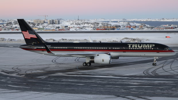 A plane carrying Donald Trump Jr lands in Nuuk, Greenland, in January.