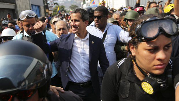 Juan Guaido greets supporters during an attempted military uprising on Tuesday.