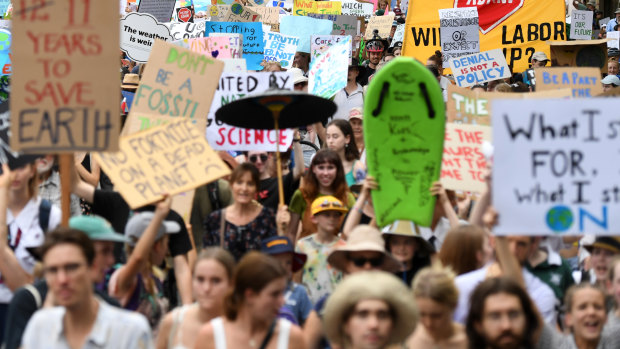 Thousands of school students took part in a climate change strike in Brisbane in March.