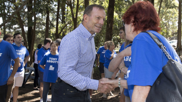 Former prime minister Tony Abbott meets supporters and volunteers in Manly ahead of a day campaigning.