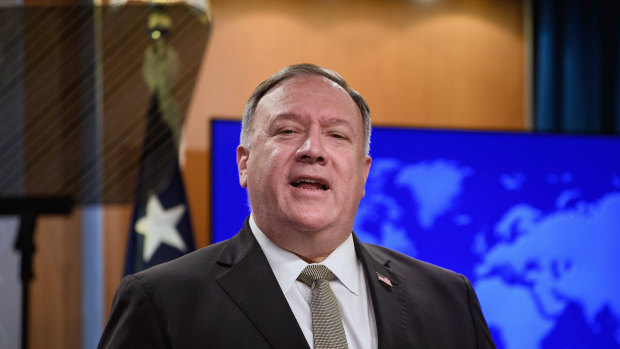Angered by questions about releasing Hillary Clinton's emails: US Secretary of State Mike Pompeo.
