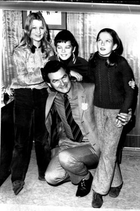 As president of the ACTU, Bob Hawke, was named Victoria's father of the year, 1971. Pictured with his children Susan, Stephen and Rosslyn.
