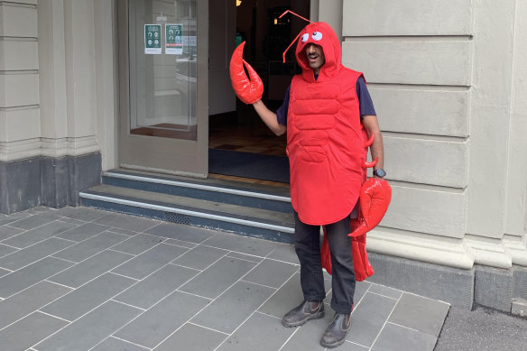 The lobster outside Hawthorn town hall on Sunday morning.