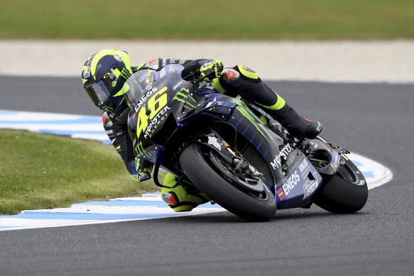 Valentino Rossi riding in the 2019 MotoGP at Phillip Island.