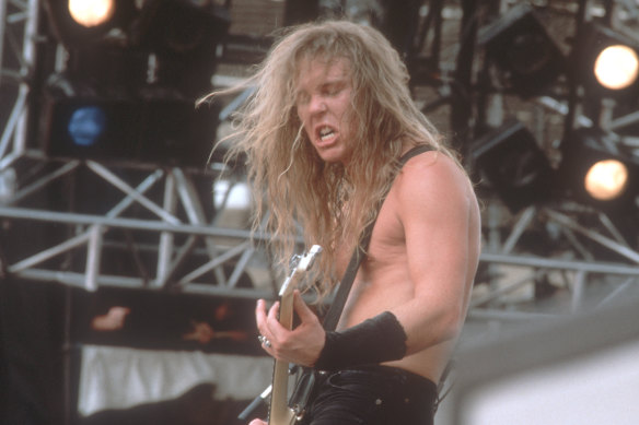 Metallica’s James Hetfield performing at the Monsters of Rock festival in 1988. 