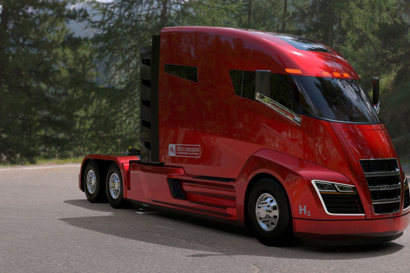 Prosecutors said Milton’s improper statements included that Nikola had built an electric- and hydrogen-powered “Badger” pickup from the “ground up,” developed batteries in-house that he knew it was purchasing elsewhere, and had early success in creating a “Nikola One” semi-truck (pictured) he knew did not work.