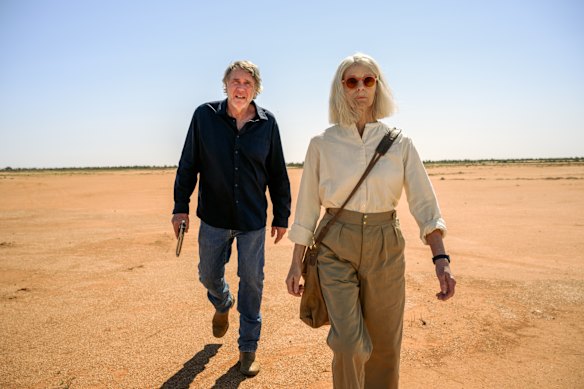 Older Michael Thorne (Robert Taylor) and older Georgia Cooke (Heather Mitchell) in The Killings at Parrish Station.