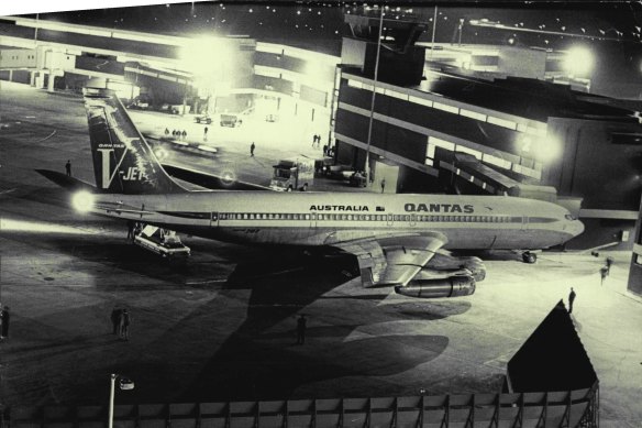 Qantas paid a $500,000 ransom yesterday when threatened that a bomb would destroy a Boeing 707 jet carrying 128 people from Sydney to Hong Kong. March 27, 1971. "
