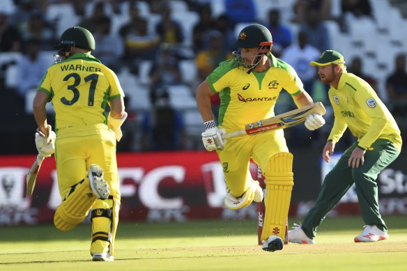 Australia's David Warner, and Aaron Finch, pictured in Cape Town in February.