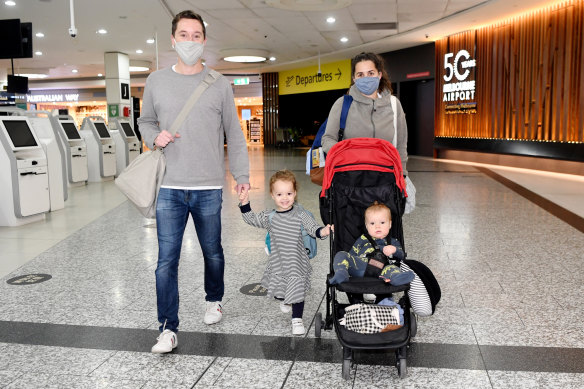 Geoff Howland and partner Juliet Messent with kids Emilia and Fletcher were flying home to New Zealand so their loved ones could meet 10-month-old Fletcher for the first time.