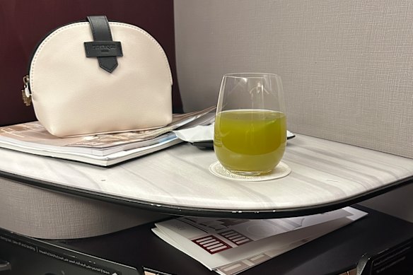 The lime and mint welcome drink, and Diptyque amenity kit.
