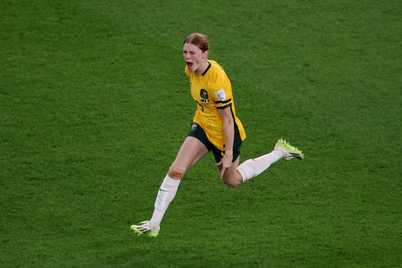 Cortnee Vine celebrates scoring the winning penalty.