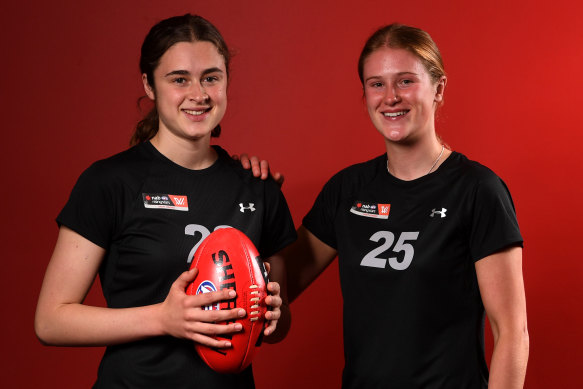 Millie Brown (left) and Isabella Grant have been taken as father-daughter picks ahead of the AFLW draft later this month.