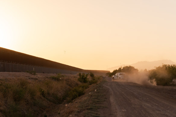 One day before Title 42 is lifted, Border Patrol patrols along the US side of the Wall in El Paso, Texas. 