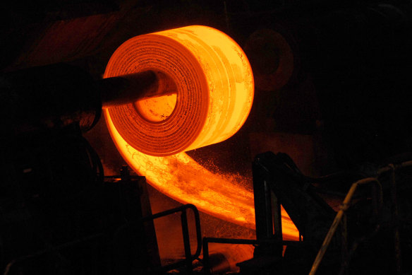 Hot roll coils are formed during the manufacturing of steel at BlueScope Steel’s Port Kembla Steelworks.