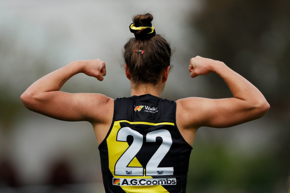 Ellie McKenzie celebrates a goal.