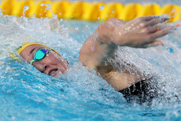 Lani Pallister in action during the women’s 800m freestyle final in California.