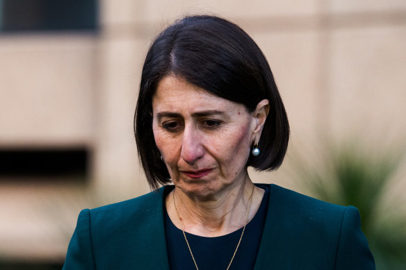NSW Premier Gladys Berejiklian addresses the media on Monday.