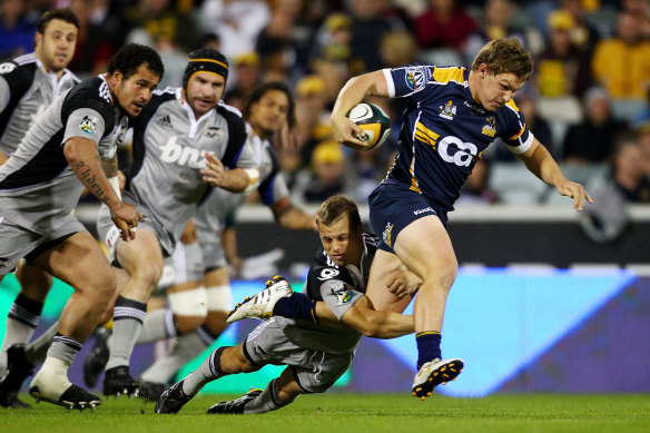 Michael Hooper makes a break on debut for the Brumbies in 2010.