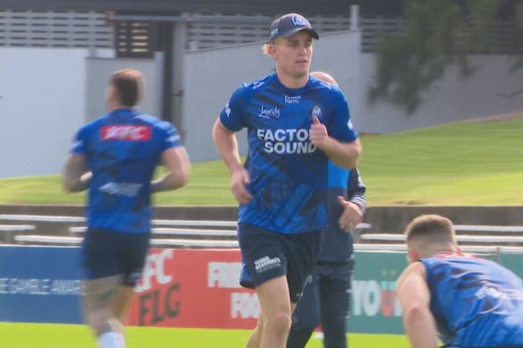Lachie Galvin trains with the Bulldogs on Saturday