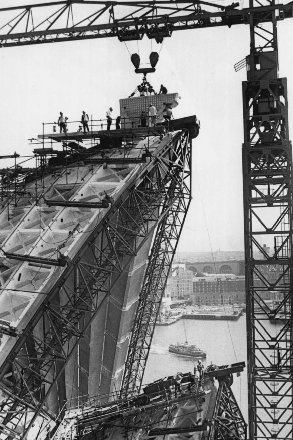 The Sydney Opera House under construction in April 1966.