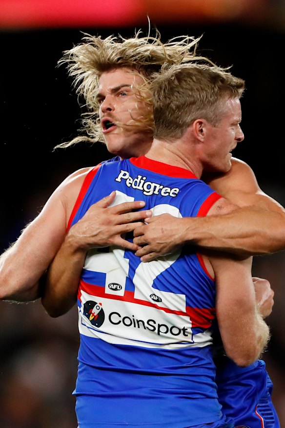Crypto exchange CoinSpot branding emblazoned on the Western Bulldogs jerseys.