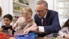 Prime Minister Anthony Albanese at Manuka Childcare Centre in Canberra on Thursday.