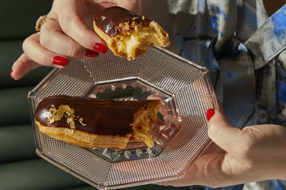 Emelia Jackson’s perfect chocolate eclairs filled with pastry cream and dipped in chocolate glaze.