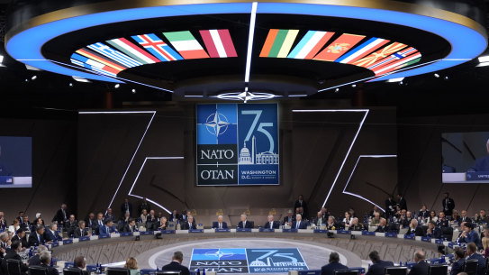 President Joe Biden speaks during the opening session of the NATO Summit, Wednesday, July 10, 2024, in Washington. (AP Photo/Evan Vucci)