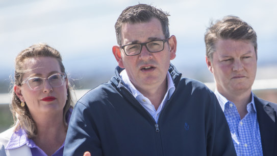 Premier Daniel Andrews making an announcement on Sunshine Train Station yesterday.