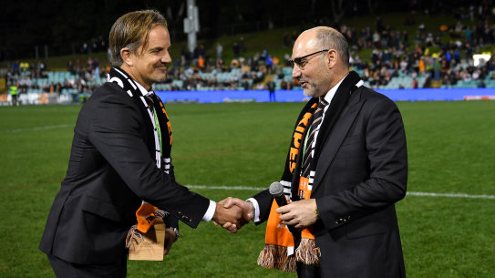 Former Wests Tigers’ chief executive Justin Pascoe and ex-chairman Lee Hagipantelis.