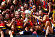ADELAIDE, AUSTRALIA - APRIL 09: The Adelaide Crows pose for their premiership photo during the